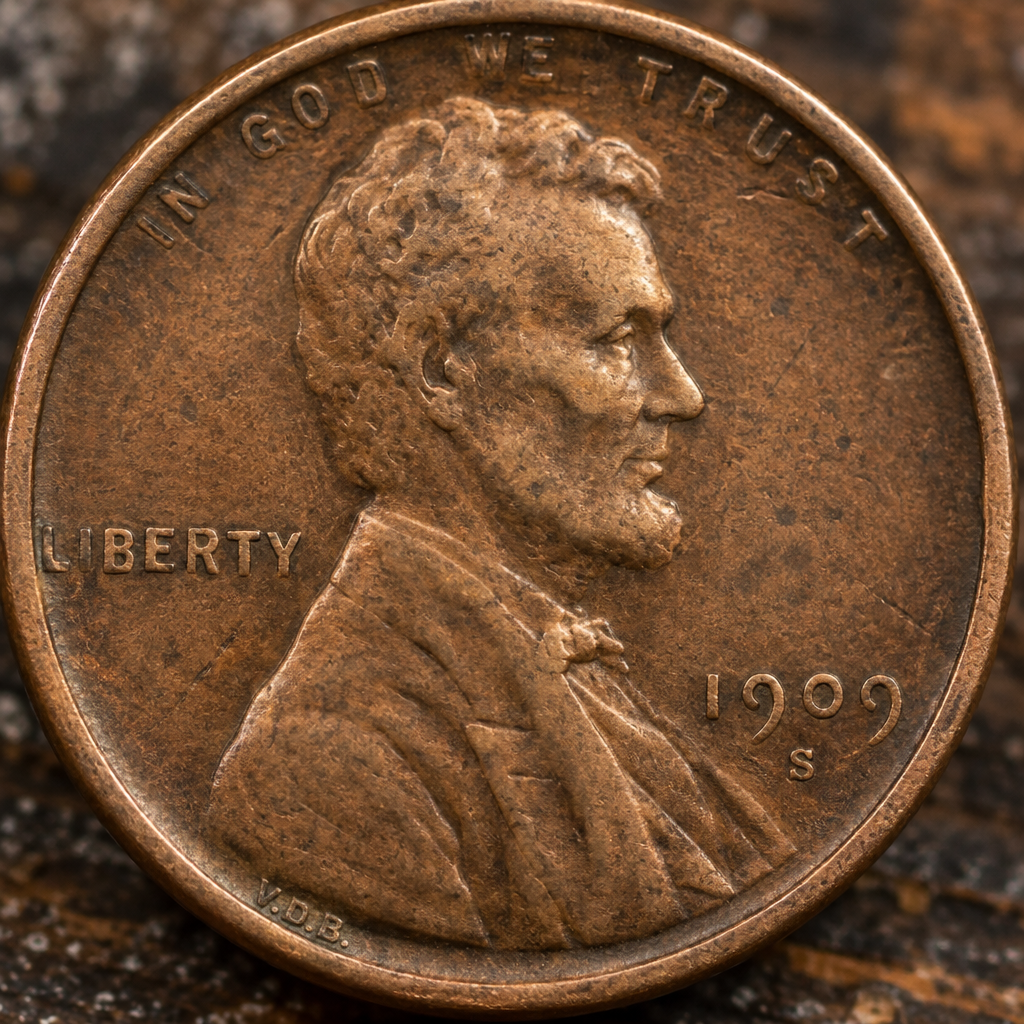 Close-up of a 1909-S VDB penny
